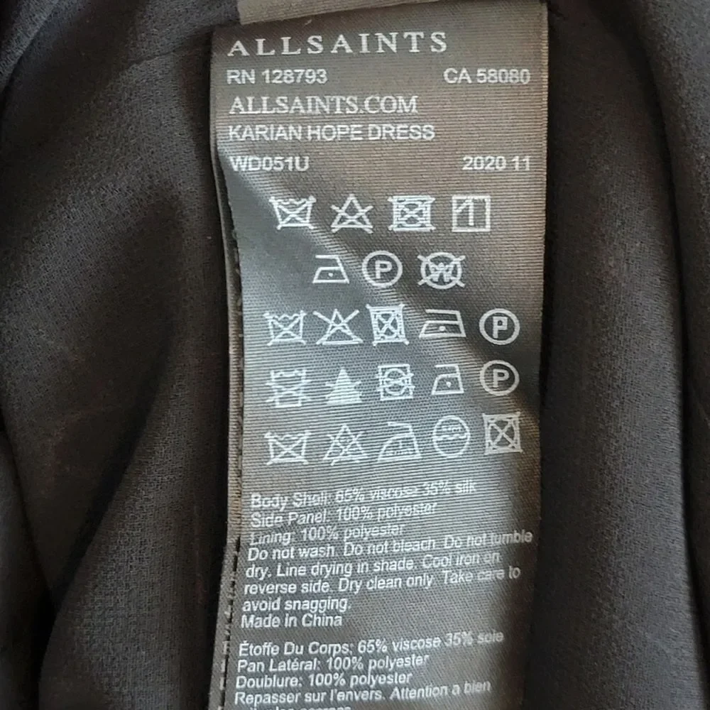 AllSaints Kariian Hope Silk Blend Midi Dress Gray Pink Floral Size 10 - Picture 6 of 6